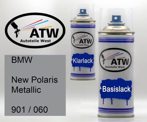 BMW, New Polaris Metallic, 901 / 060: 400ml Sprühdose + 400ml Klarlack - Set, von ATW Autoteile West.